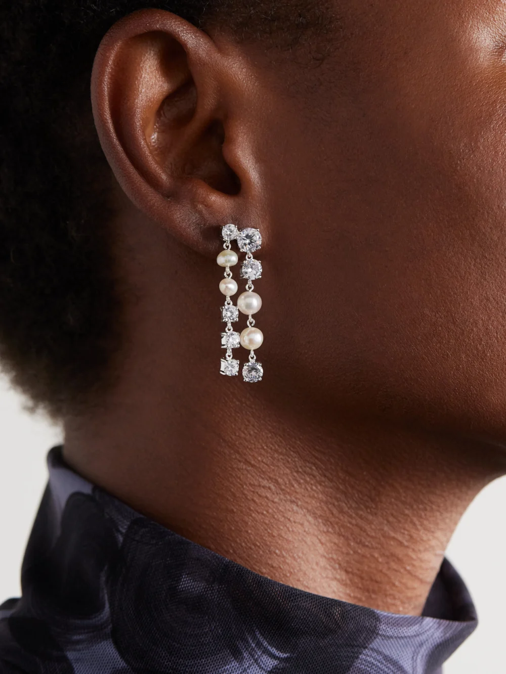 Completedworks Recycled Silver, Pearl and Cubic Zirconia Earrings, styled view