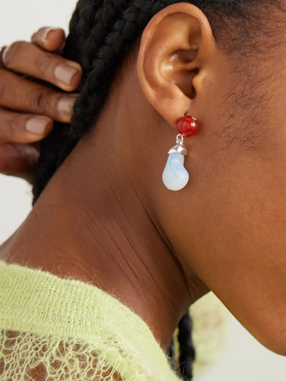 Completedworks Recycled Silver, Resin and Agate Earrings, styled view