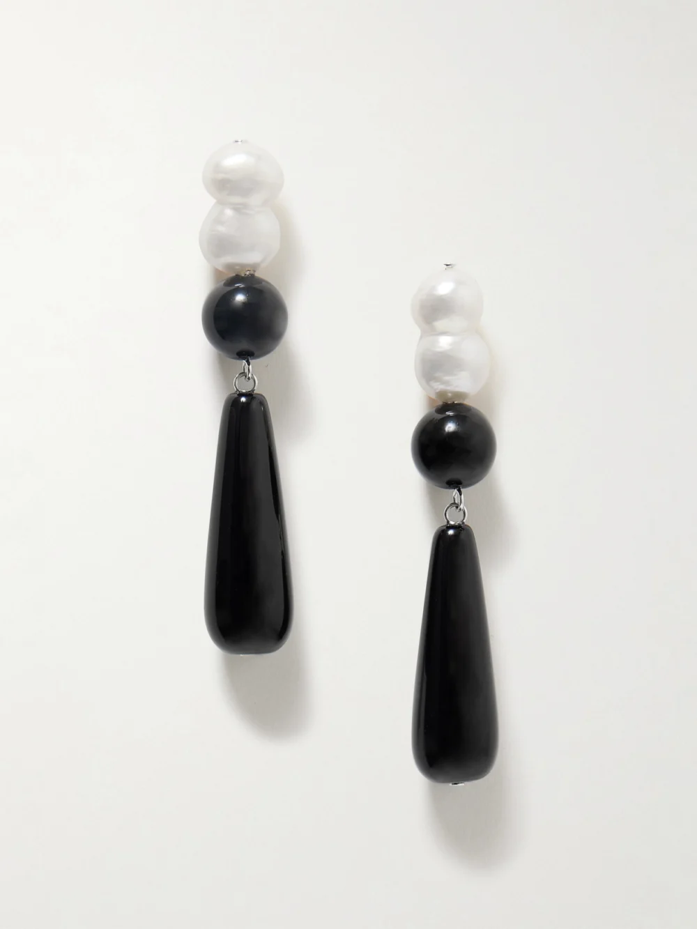 Completedworks Tarn Ii Recycled Silver, Onyx and Pearl Earrings in black