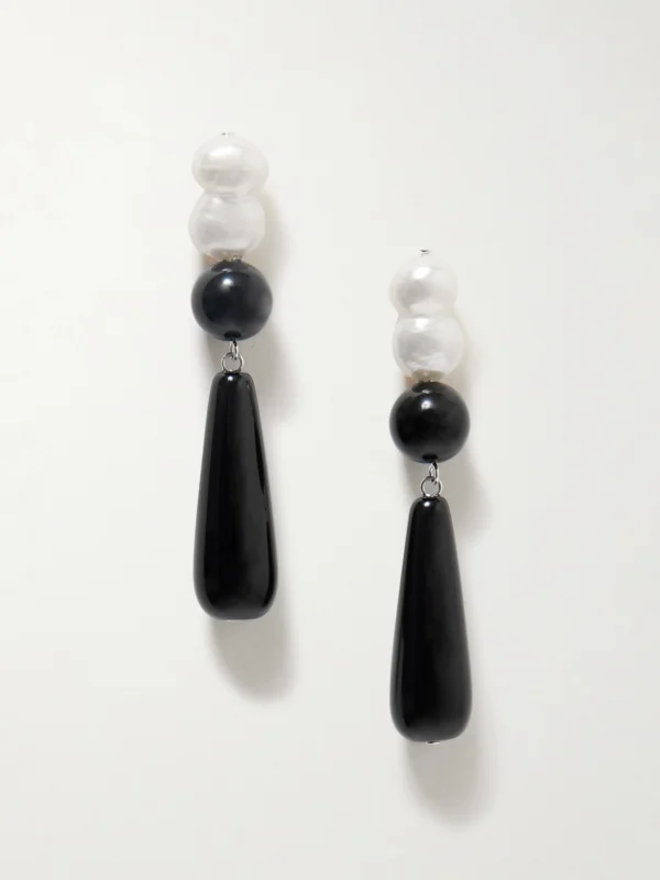 Completedworks Tarn Ii Recycled Silver, Onyx and Pearl Earrings