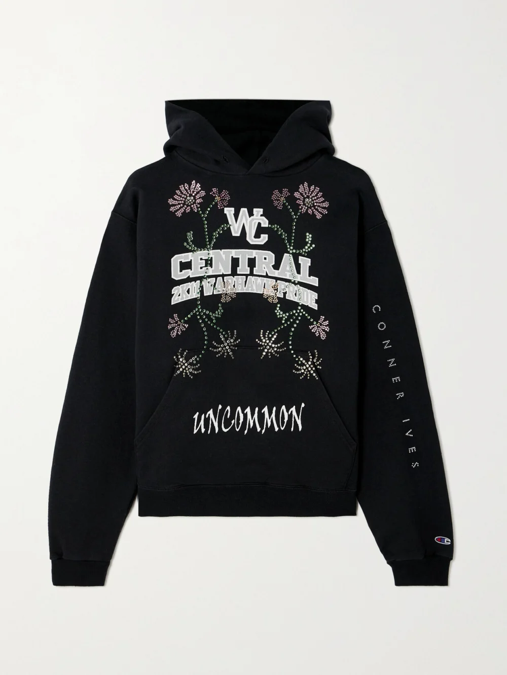 Conner Ives Crystal-embellished Printed Cotton-jersey Hoodie in black