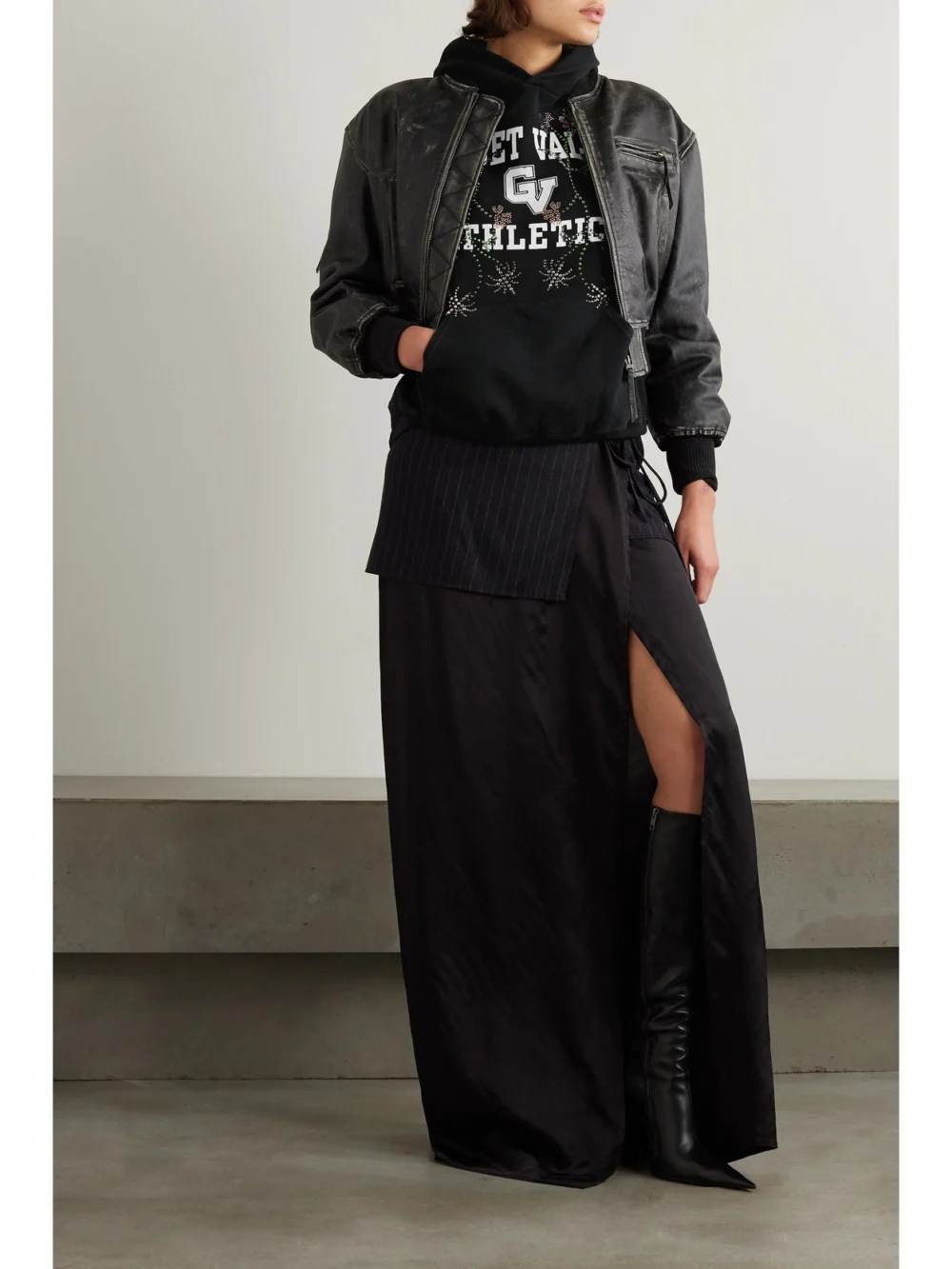 Conner Ives Crystal-embellished Printed Cotton-jersey Hoodie, worn by a model