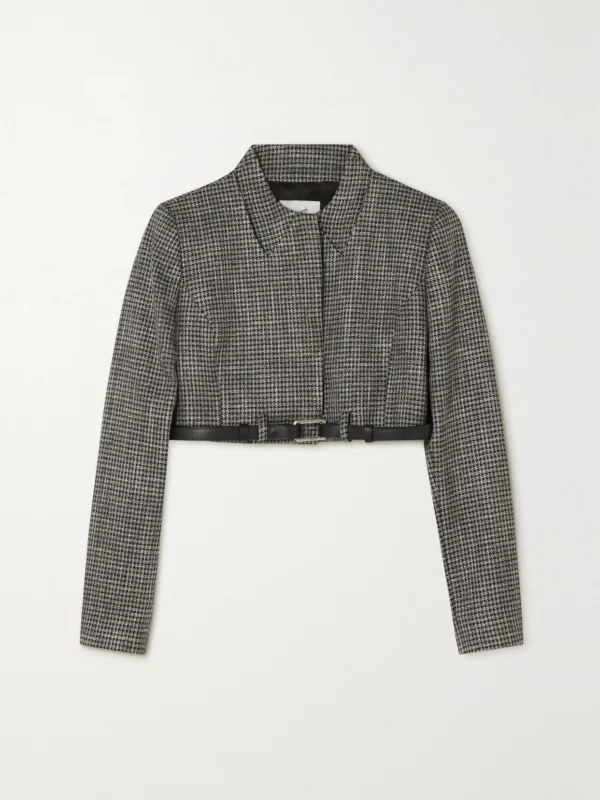Coperni Belted Cropped Checked Metallic Tweed Jacket