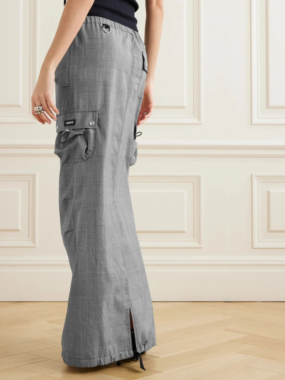 Back view of the Coperni Prince of Wales Checked Wool Maxi Skirt