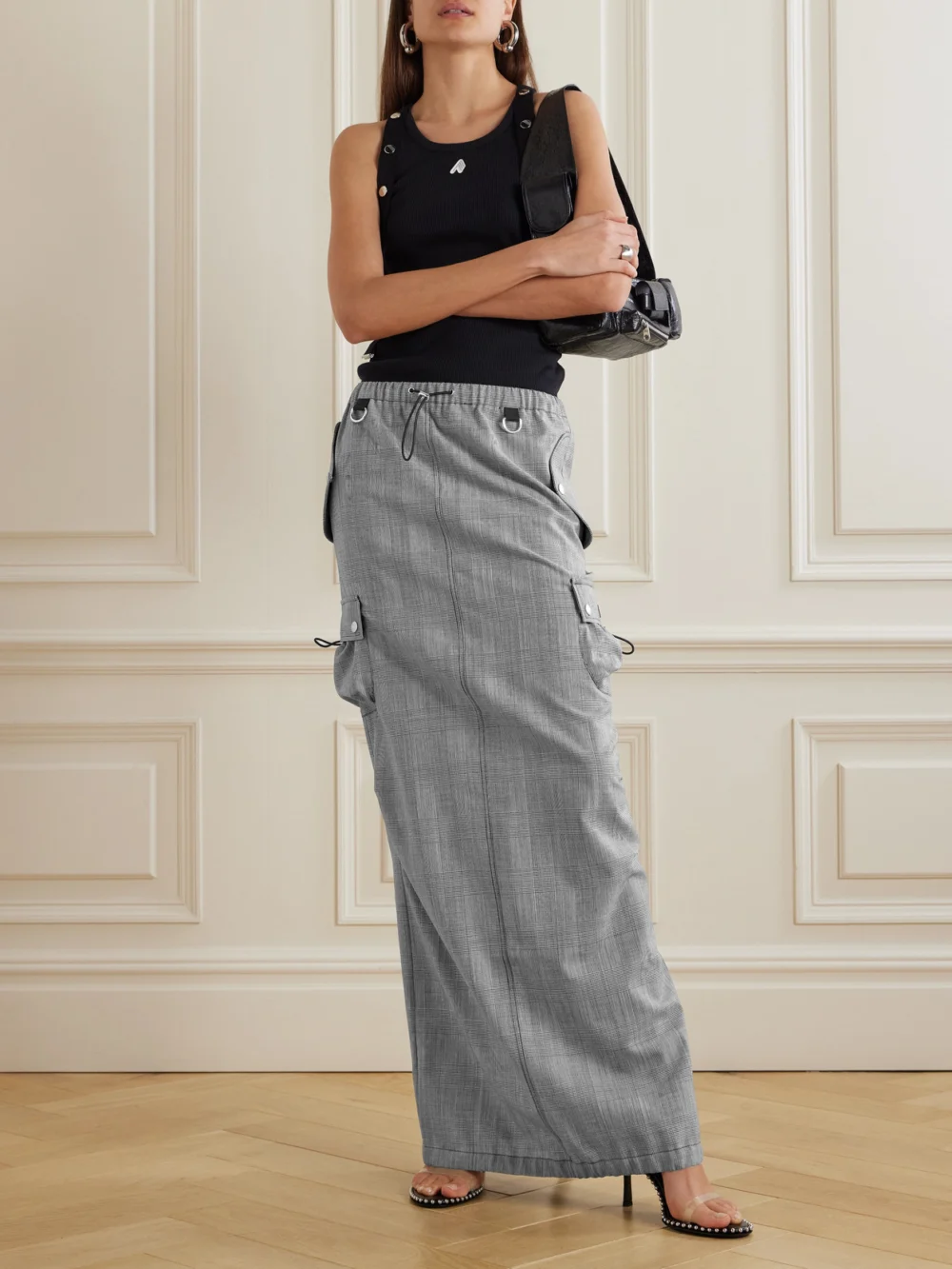 Coperni Prince of Wales Checked Wool Maxi Skirt, worn by a model