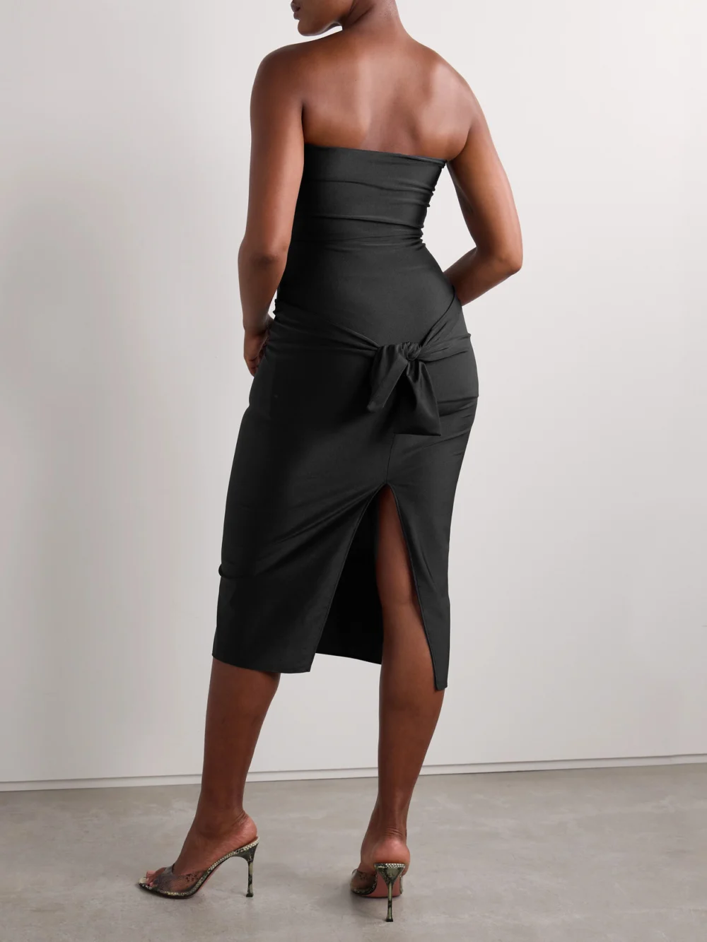 Back view of the Coperni Strapless Knotted Cutout Stretch-jersey Midi Dress