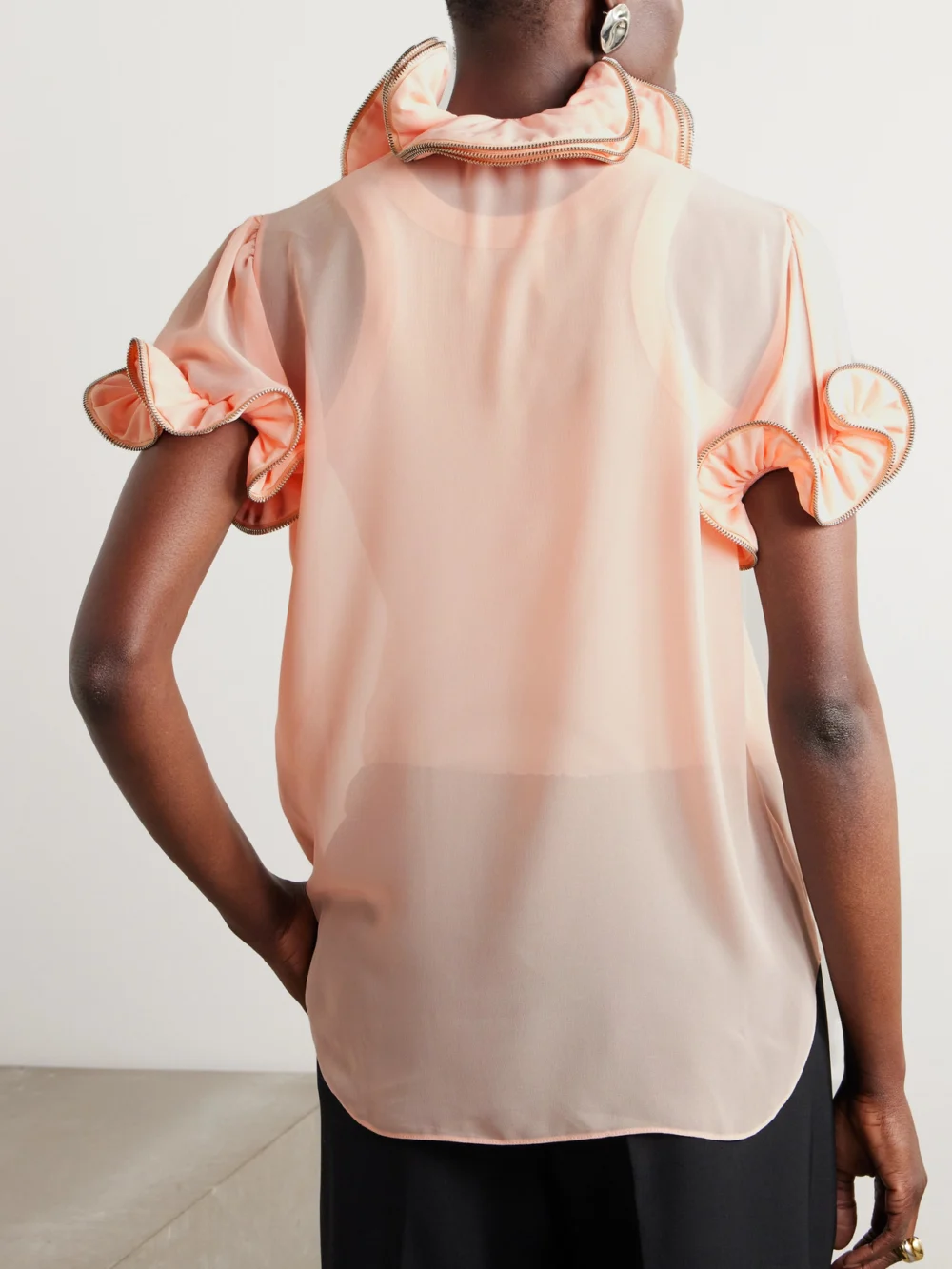 Back view of the Coperni Zip-embellished Ruffled Chiffon Blouse