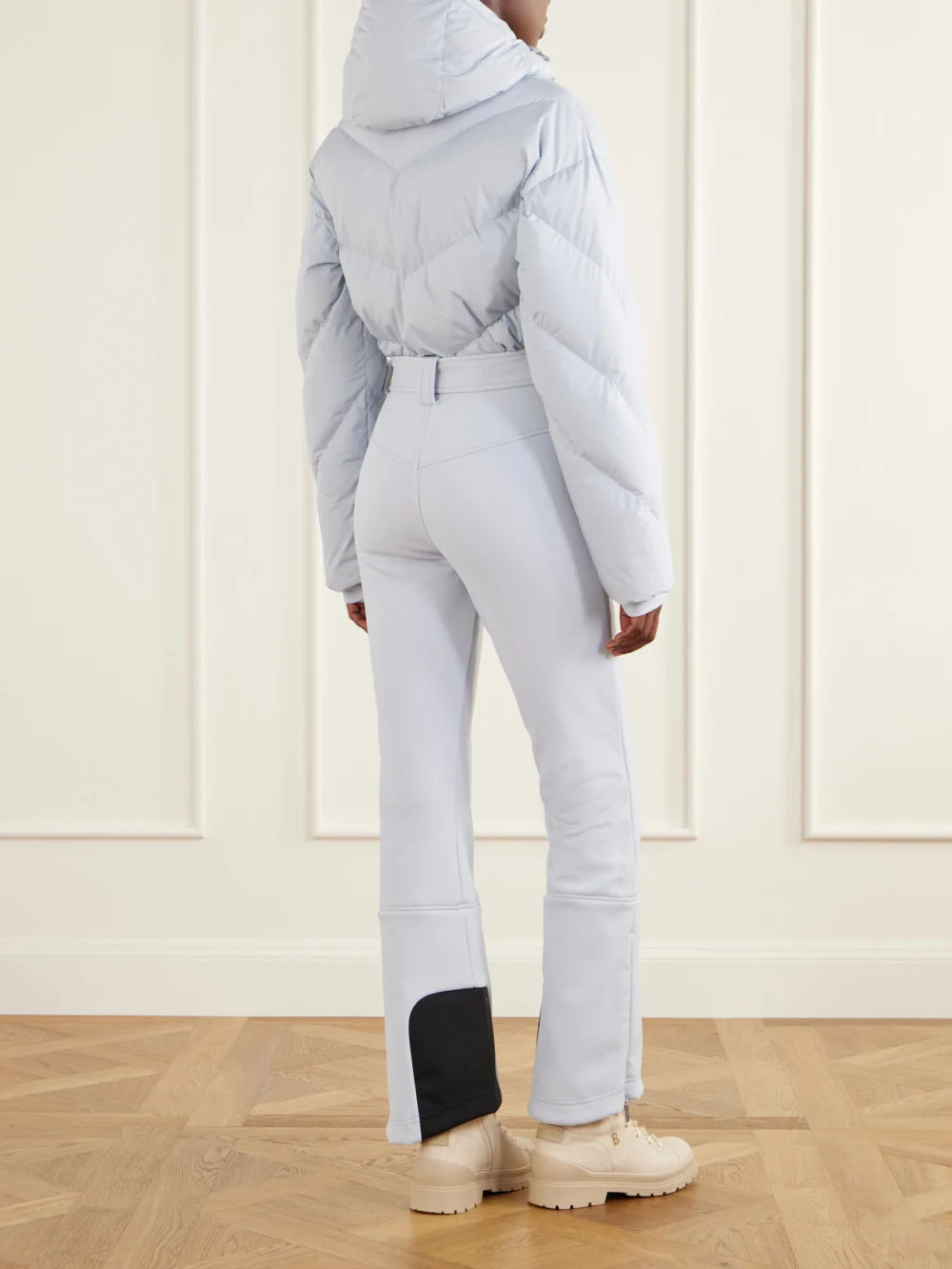Back view of the Cordova Ajax Belted Quilted Down Ski Suit