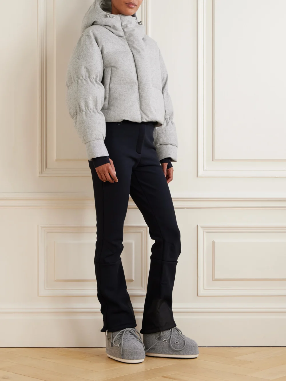 Cordova Aomori Hooded Quilted Down Ski Jacket, worn by a model