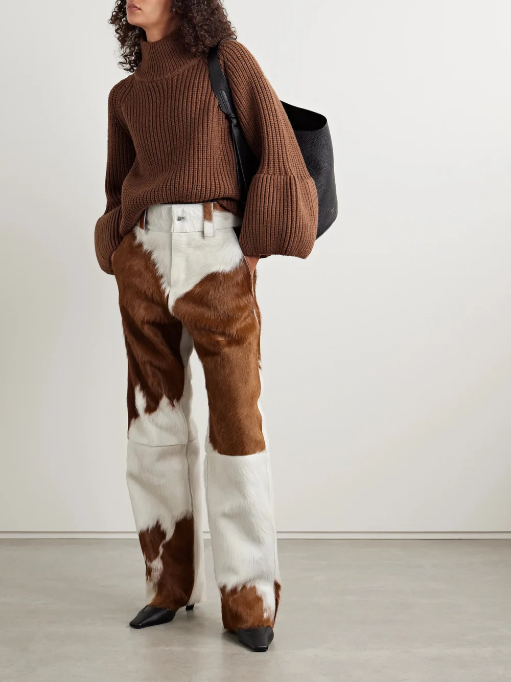 Cordova Highlands Paneled Calf Hair Wide-leg Pants, worn by a model