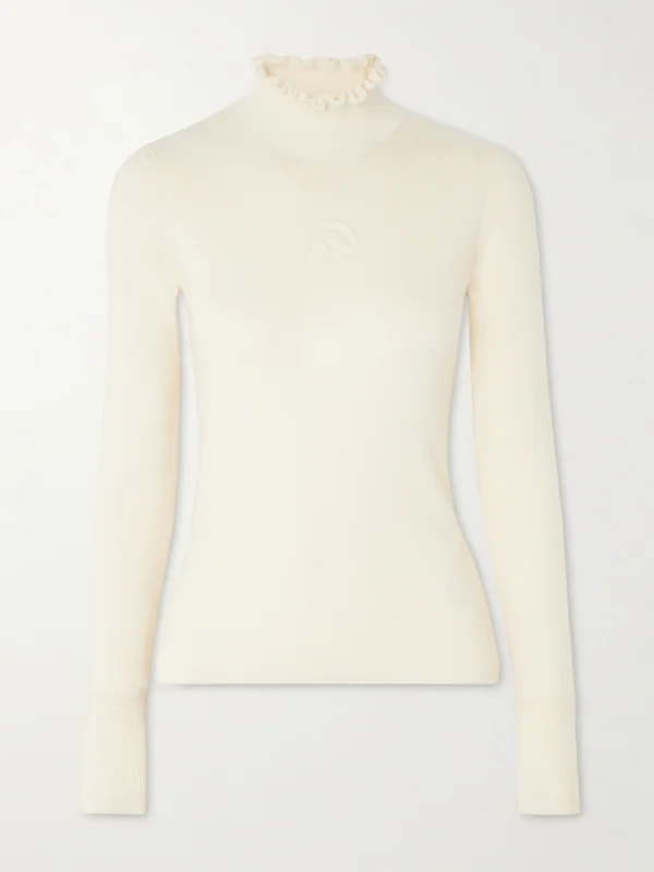 Cordova Kitz Ruffled Ribbed Merino Wool-blend Turtleneck Sweater