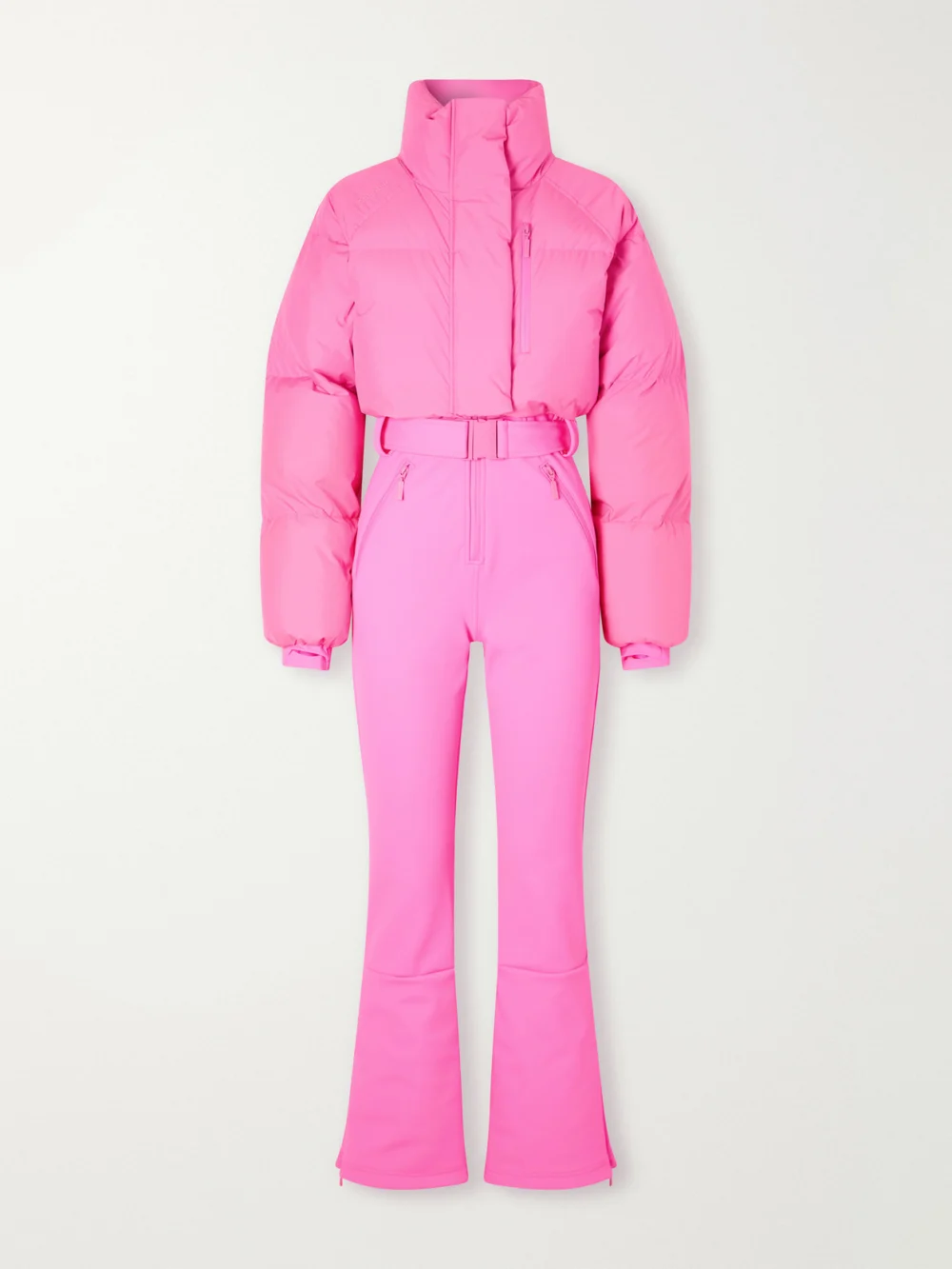Cordova Myoko Belted Quilted Down Ski Suit in pink