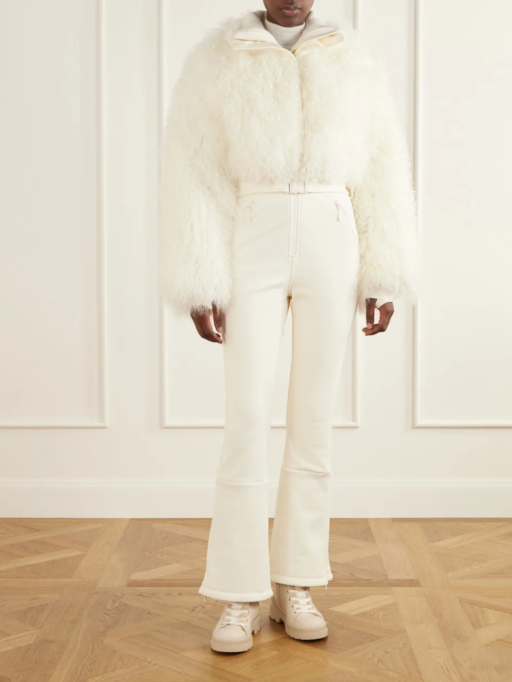 Cordova Nozawa Shearling and Shell Ski Suit, worn by a model