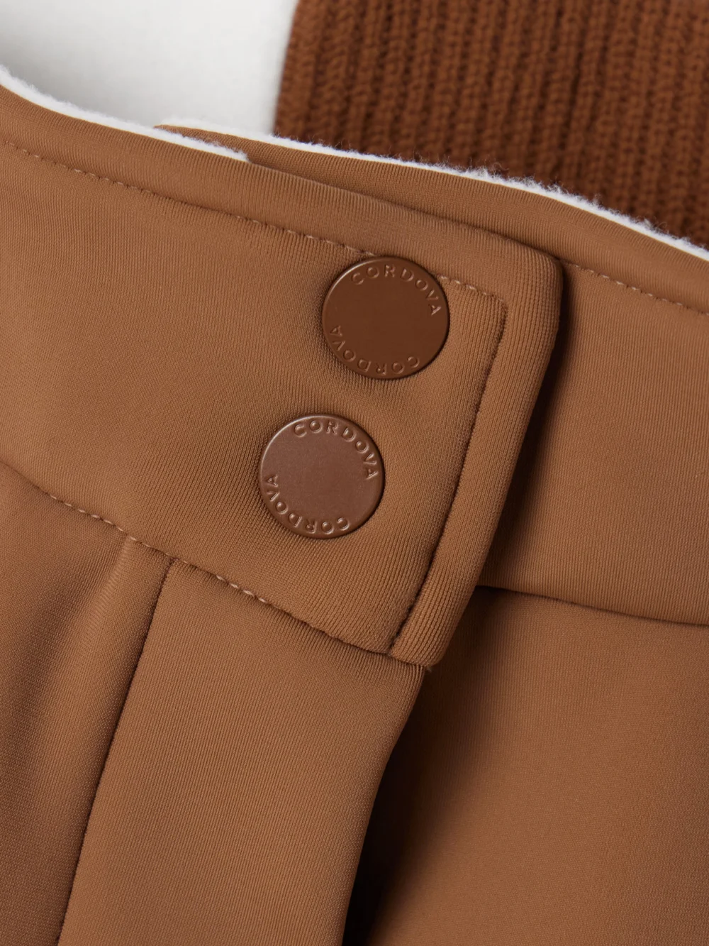 Close-up detail of the Cordova Saint Moritz Stretch Tech-jersey Flared Ski Pants