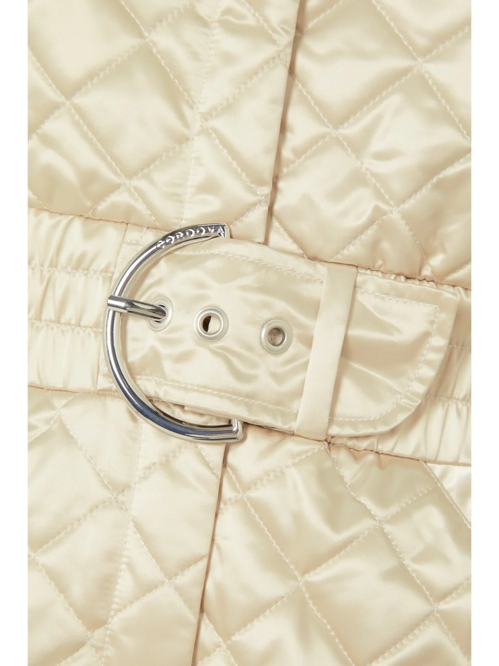 Close-up detail of the Cordova The Courmayeur Belted Quilted Ski Suit