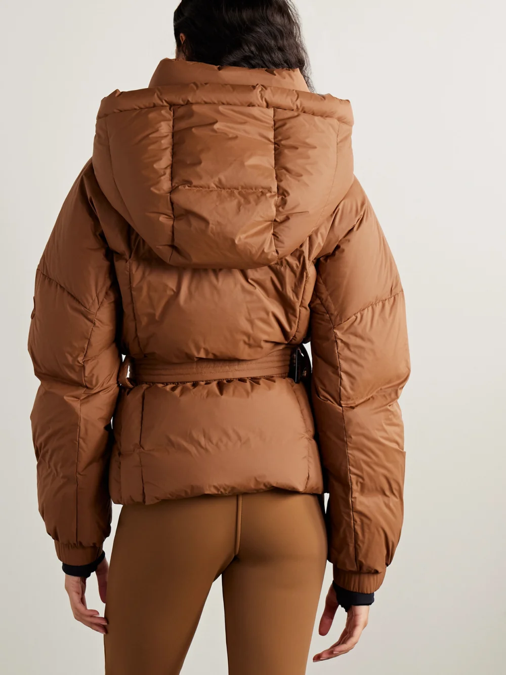 Back view of the Cordova The Monterosa Hooded Belted Quilted Recycled Down Ski Jacket