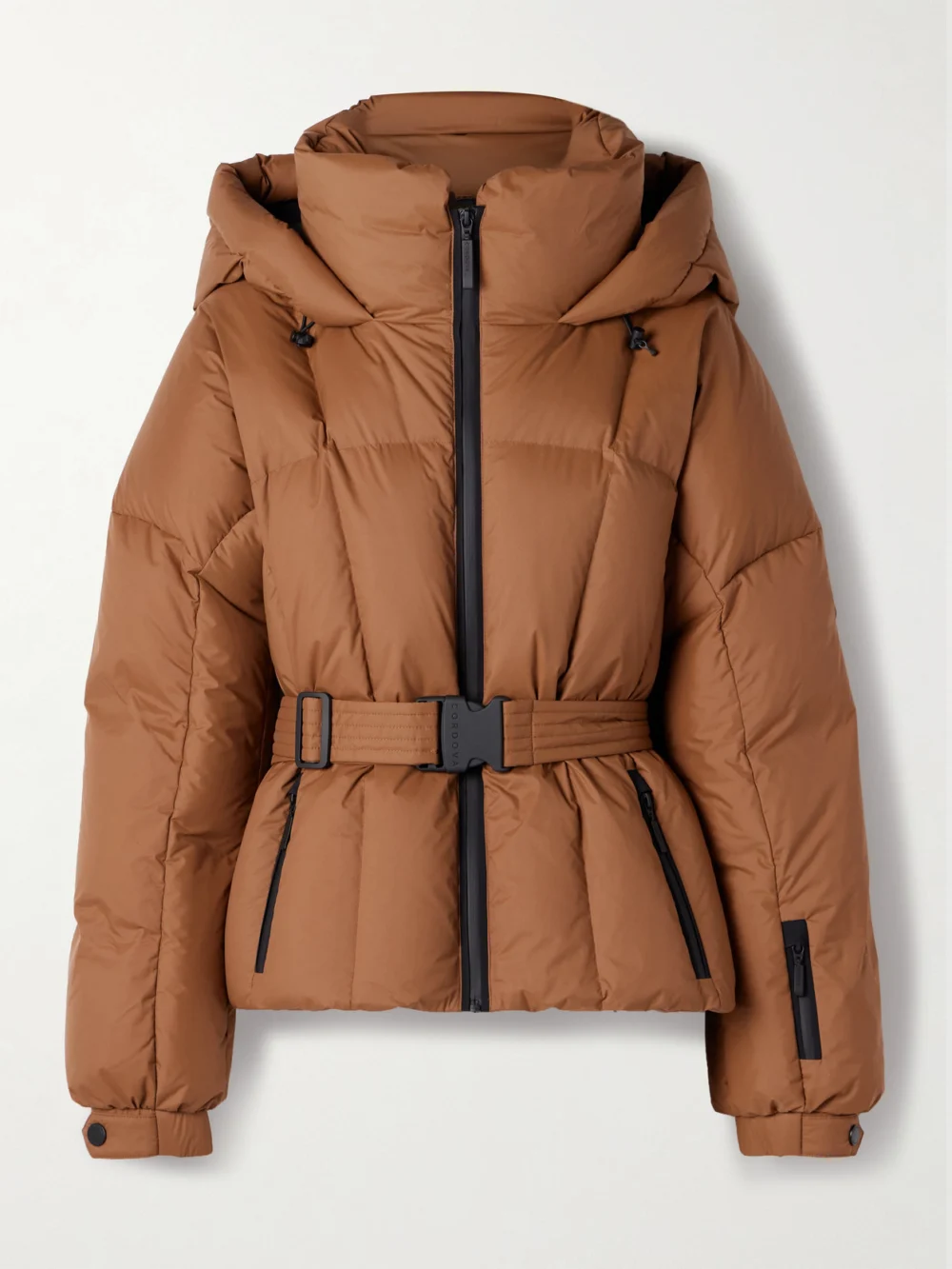 Cordova The Monterosa Hooded Belted Quilted Recycled Down Ski Jacket in tan