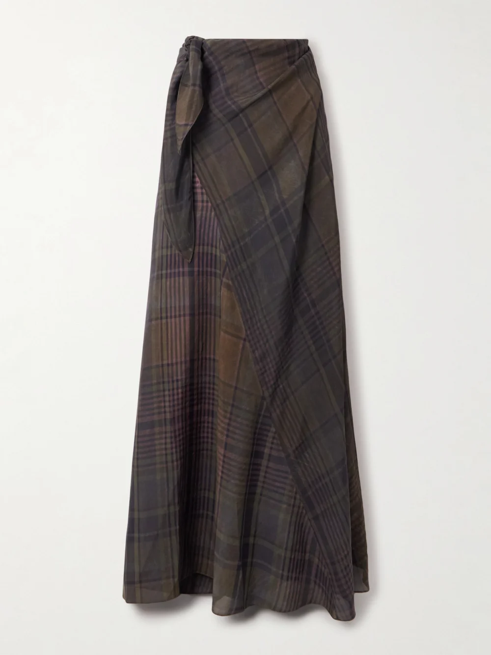 Cortana Agate Checked Crepe Maxi Wrap Skirt in dark brown