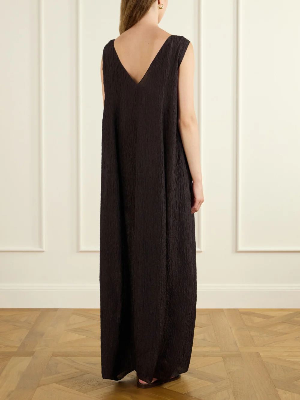 Back view of the Cortana Anhelo Crinkled Silk-chiffon Maxi Dress