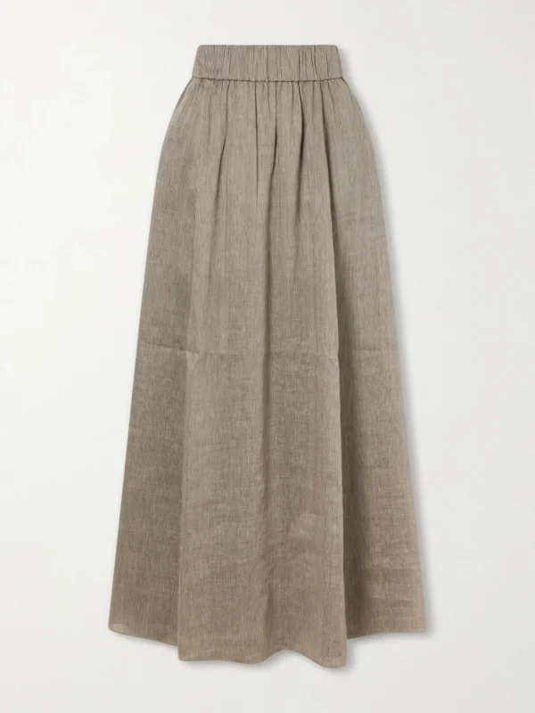 Cortana Aria Striped Linen and Silk-blend Maxi Skirt