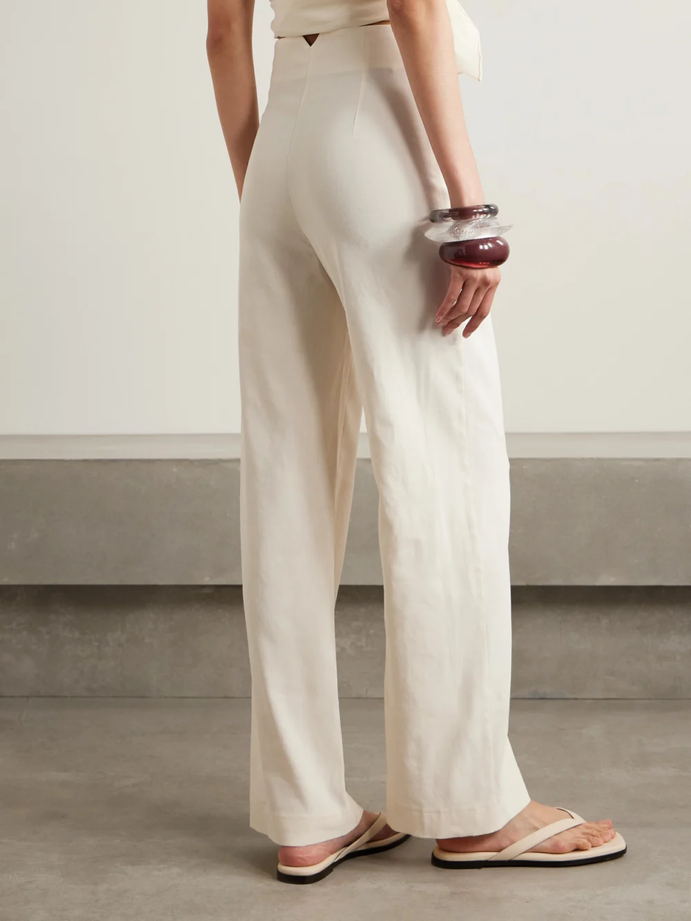 Back view of the Cortana Asa Linen-blend Crepe Straight-leg Pants