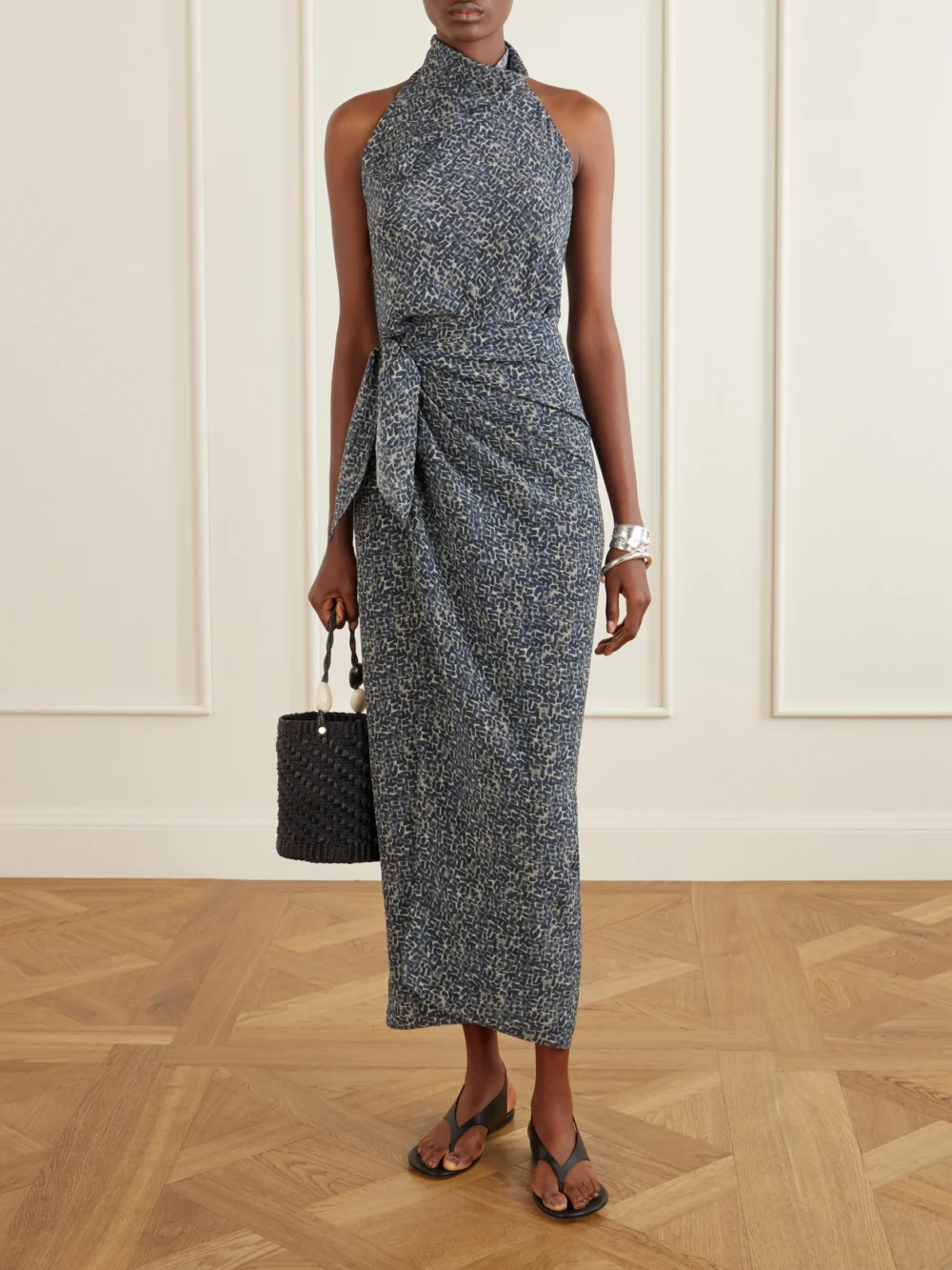 Cortana Corallo Printed Silk-satin Midi Dress, worn by a model
