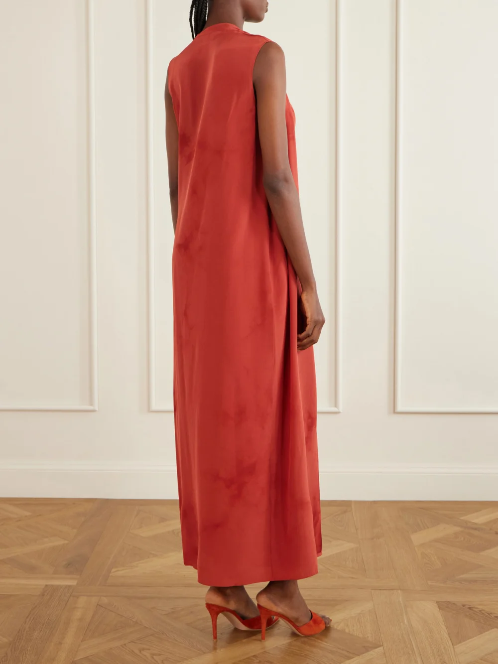 Back view of the Cortana Estela One-shoulder Silk-chiffon Maxi Dress