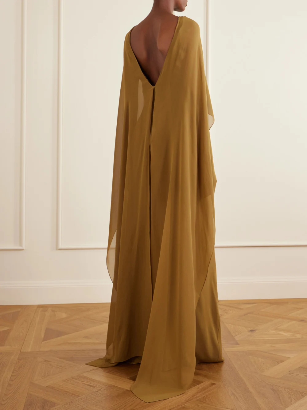 Back view of the Cortana Galea One-shoulder Silk-chiffon Maxi Dress
