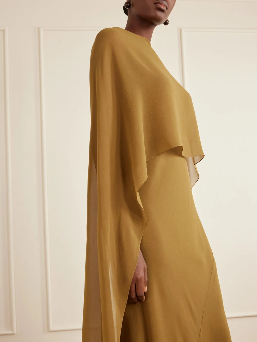 Close-up detail of the Cortana Galea One-shoulder Silk-chiffon Maxi Dress