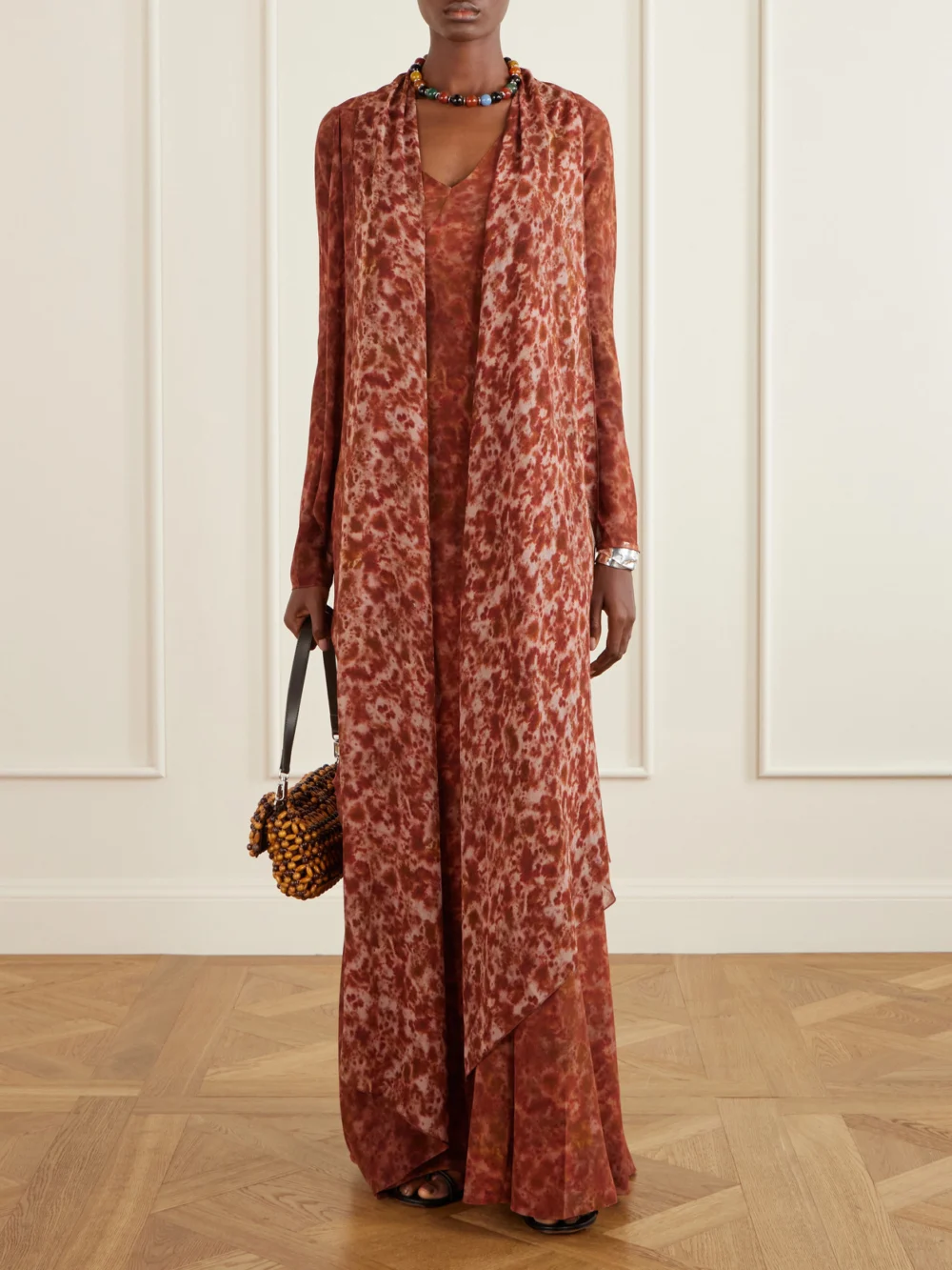 Cortana Meena Printed Silk-crepon Jacket, worn by a model