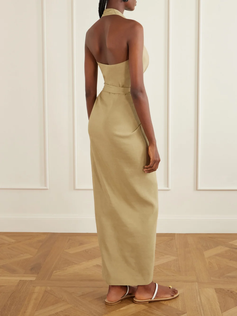 Back view of the Cortana Mona Halterneck Linen and Silk-blend Maxi Dress
