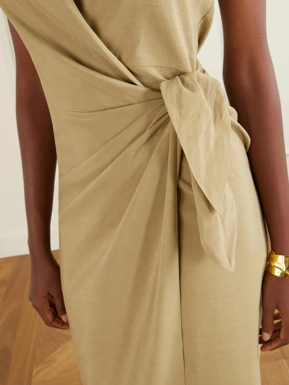 Close-up detail of the Cortana Mona Halterneck Linen and Silk-blend Maxi Dress