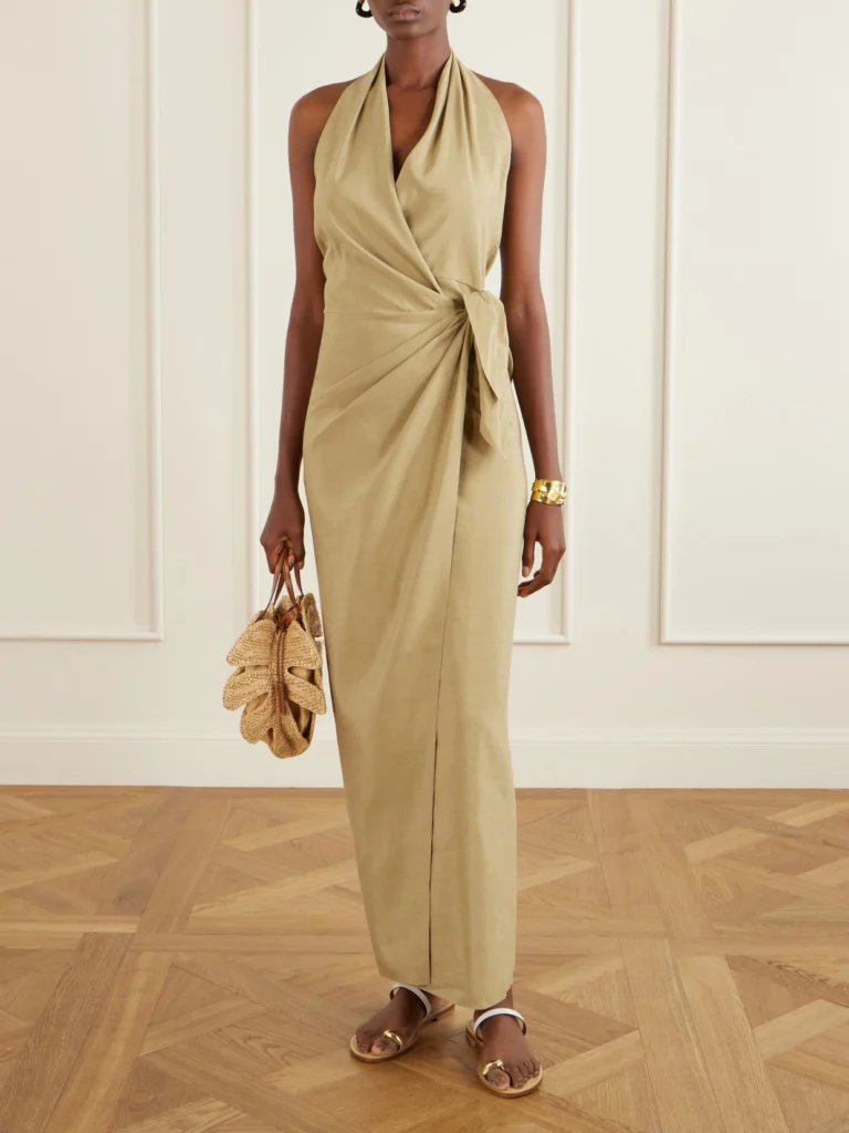 Cortana Mona Halterneck Linen and Silk-blend Maxi Dress