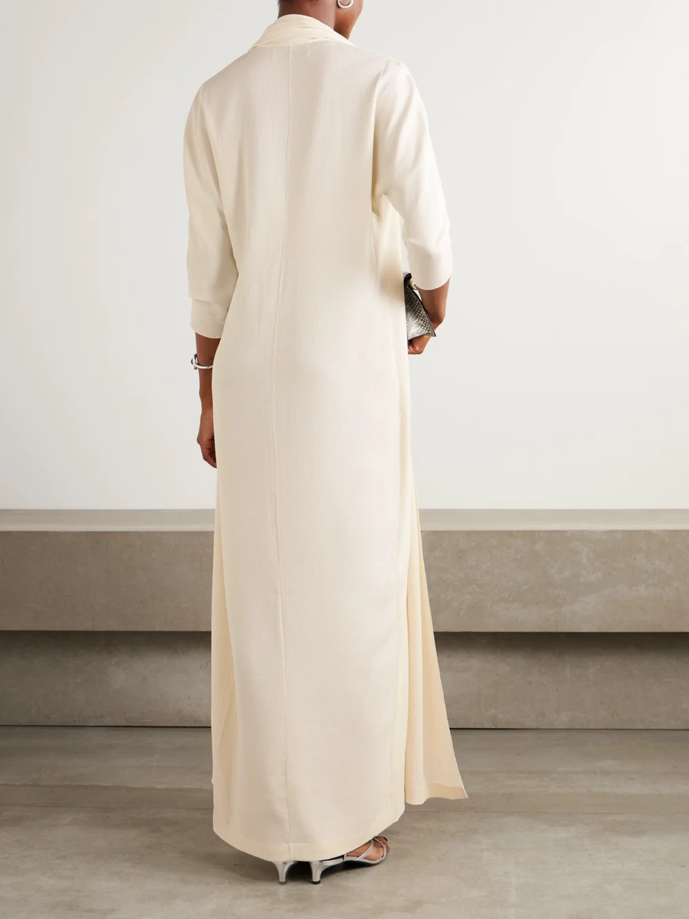 Back view of the Cortana Niza Cape-effect Stretch-silk Crepon Maxi Dress