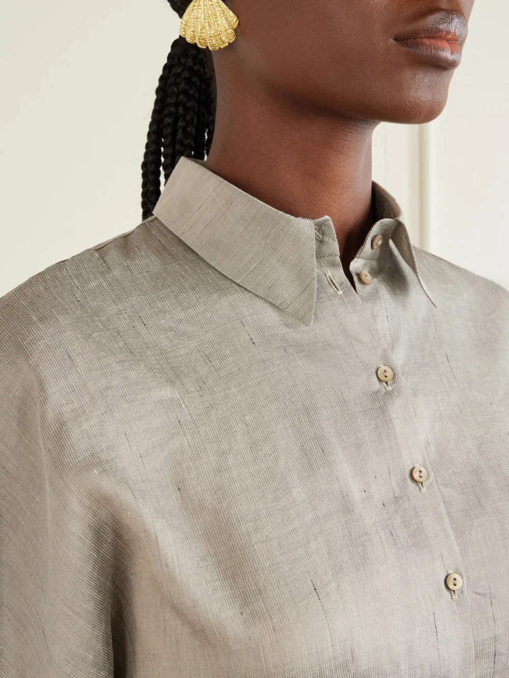 Close-up detail of the Cortana Theresa Dupioni Shirt