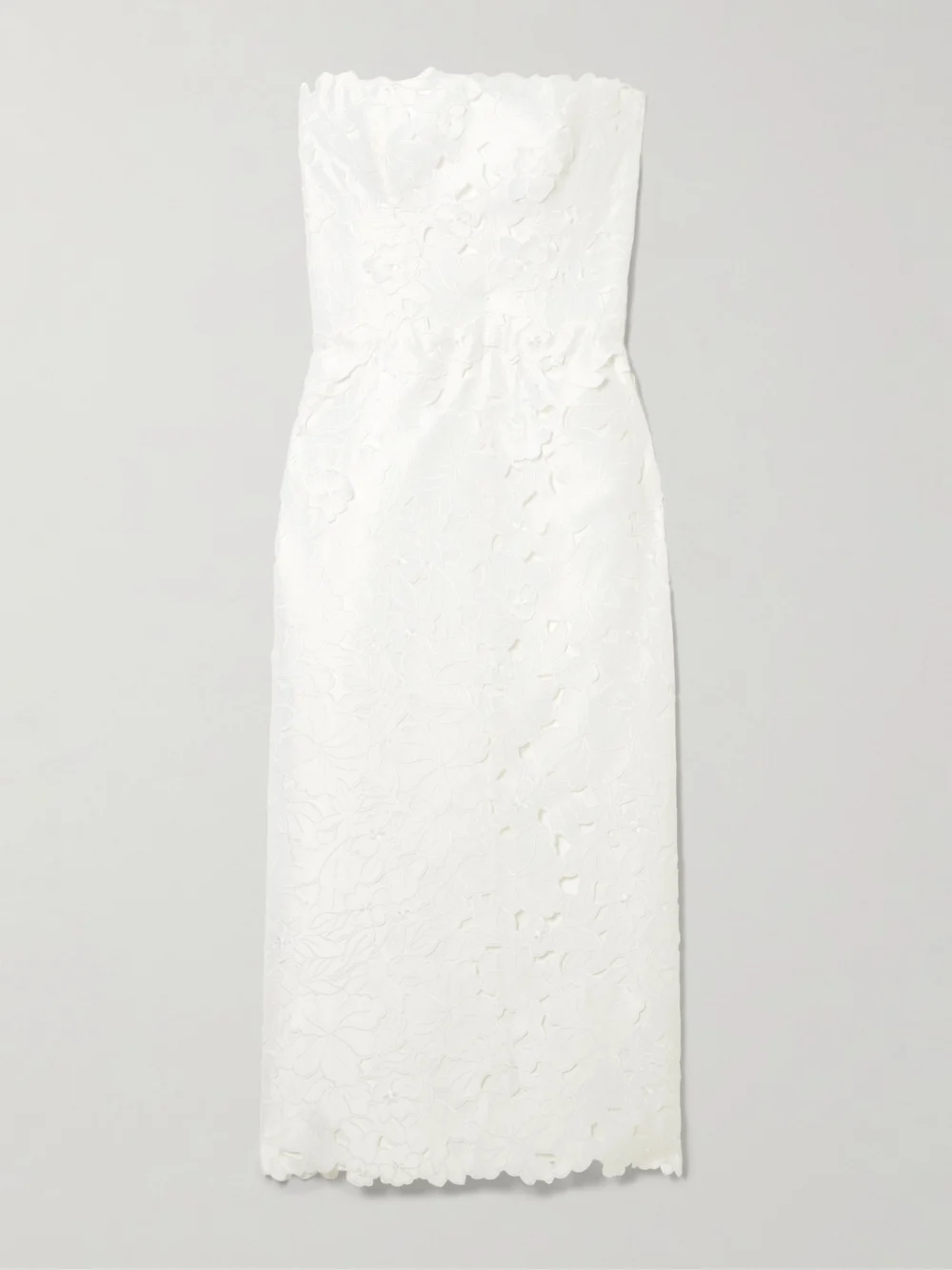 Costarellos Astelle Strapless Guipure Lace Midi Dress in white