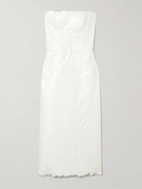 Costarellos Astelle Strapless Guipure Lace Midi Dress