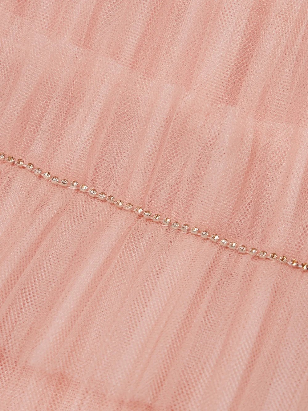 Close-up detail of the Costarellos Crystal-embellished Tiered Plissé-tulle Gown