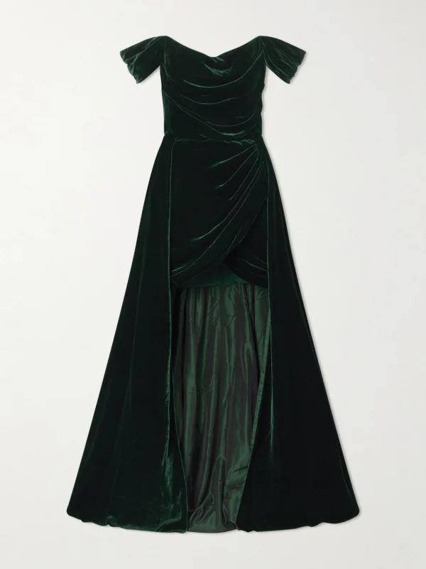 Costarellos Off-the-shoulder Asymmetric Velvet Gown