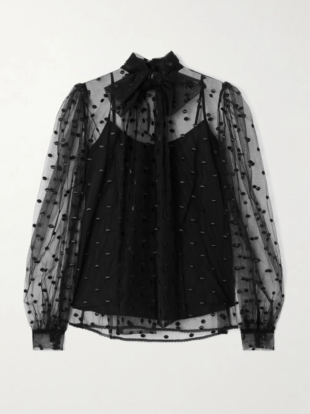 Costarellos Pussy-bow Point D'esprit Blouse in black