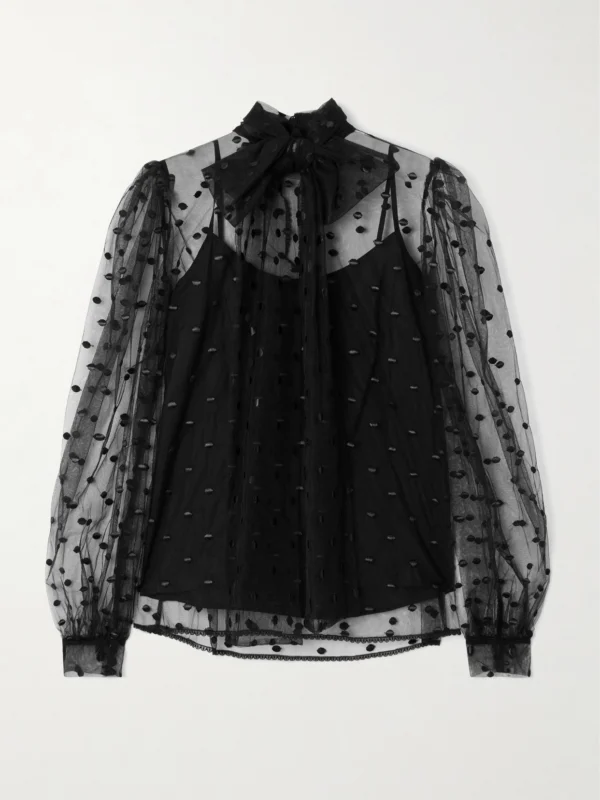 Costarellos Pussy-bow Point D'esprit Blouse
