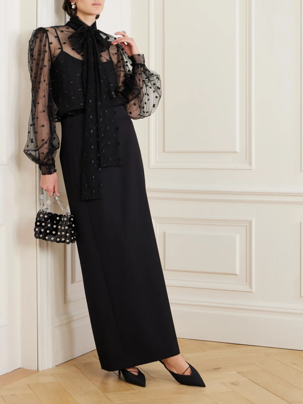 Costarellos Pussy-bow Point D'esprit Blouse, worn by a model