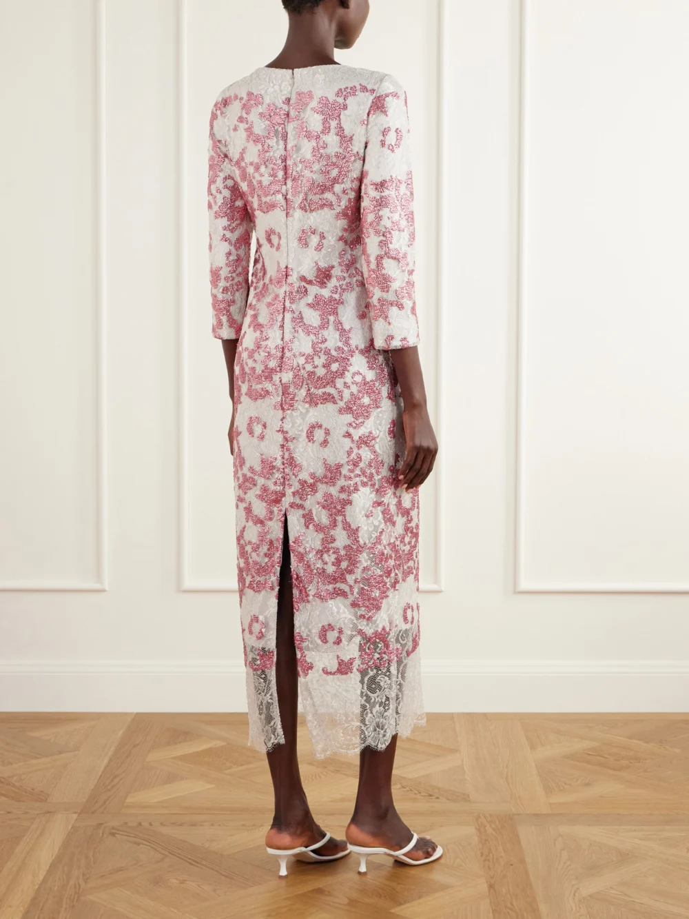 Back view of the Costarellos Santina Sequin-embellished Lace Gown