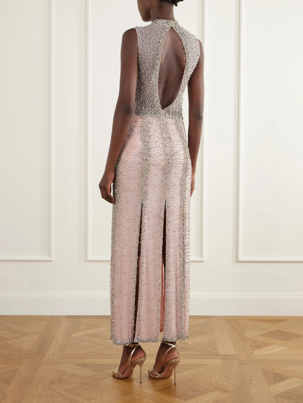 Back view of the Costarellos Serena Crystal-embroidered Tulle Gown
