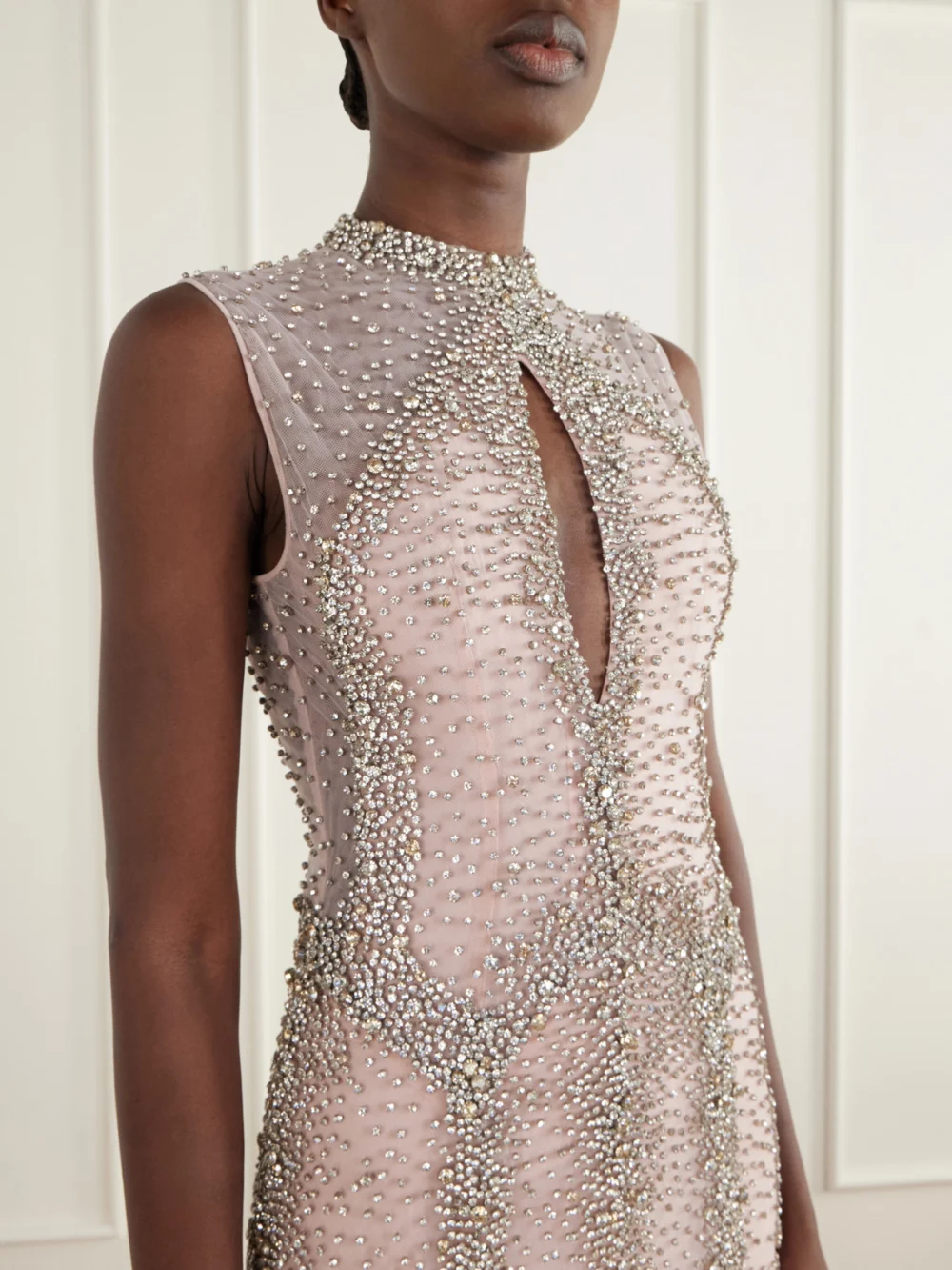 Close-up detail of the Costarellos Serena Crystal-embroidered Tulle Gown