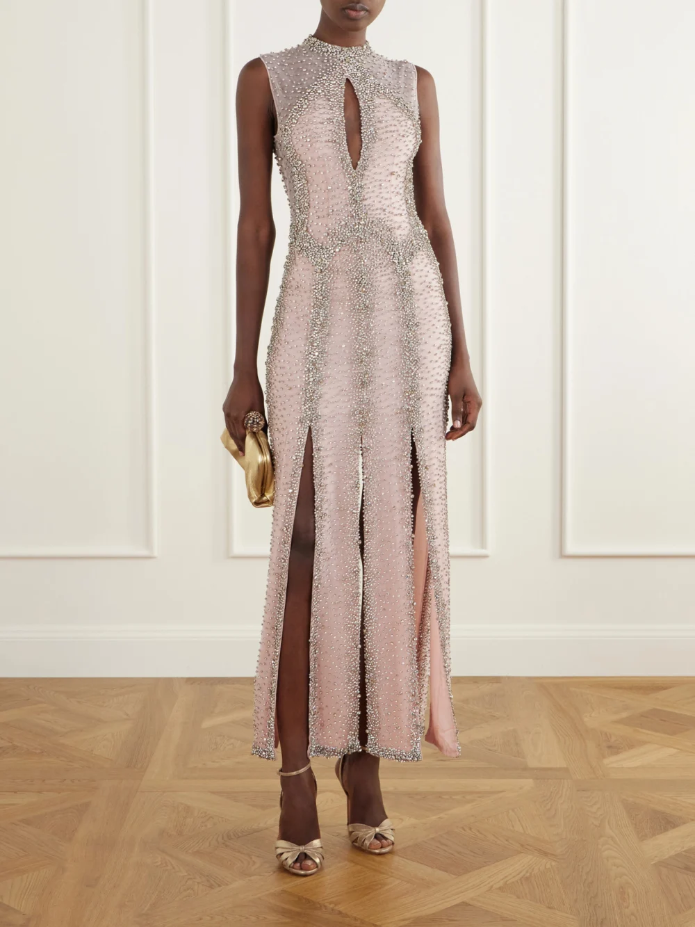Costarellos Serena Crystal-embroidered Tulle Gown, worn by a model