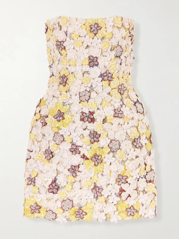 Costarellos Sierra Appliquéd Embroidered Tulle Mini Dress