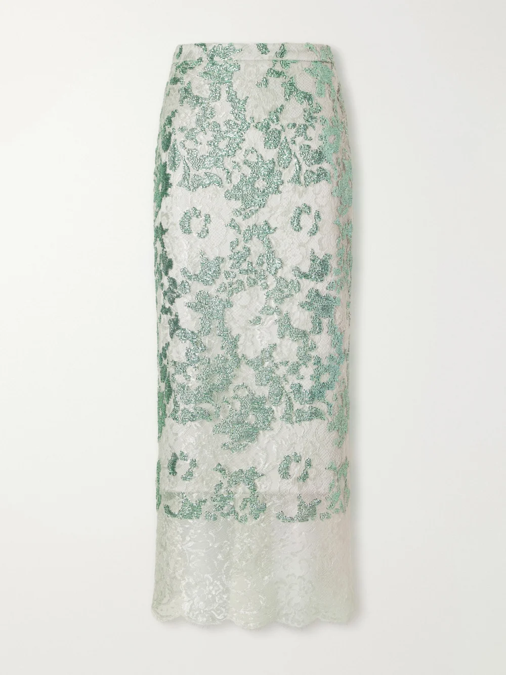 Costarellos Tamlin Sequin-embellished Lace Midi Skirt in green