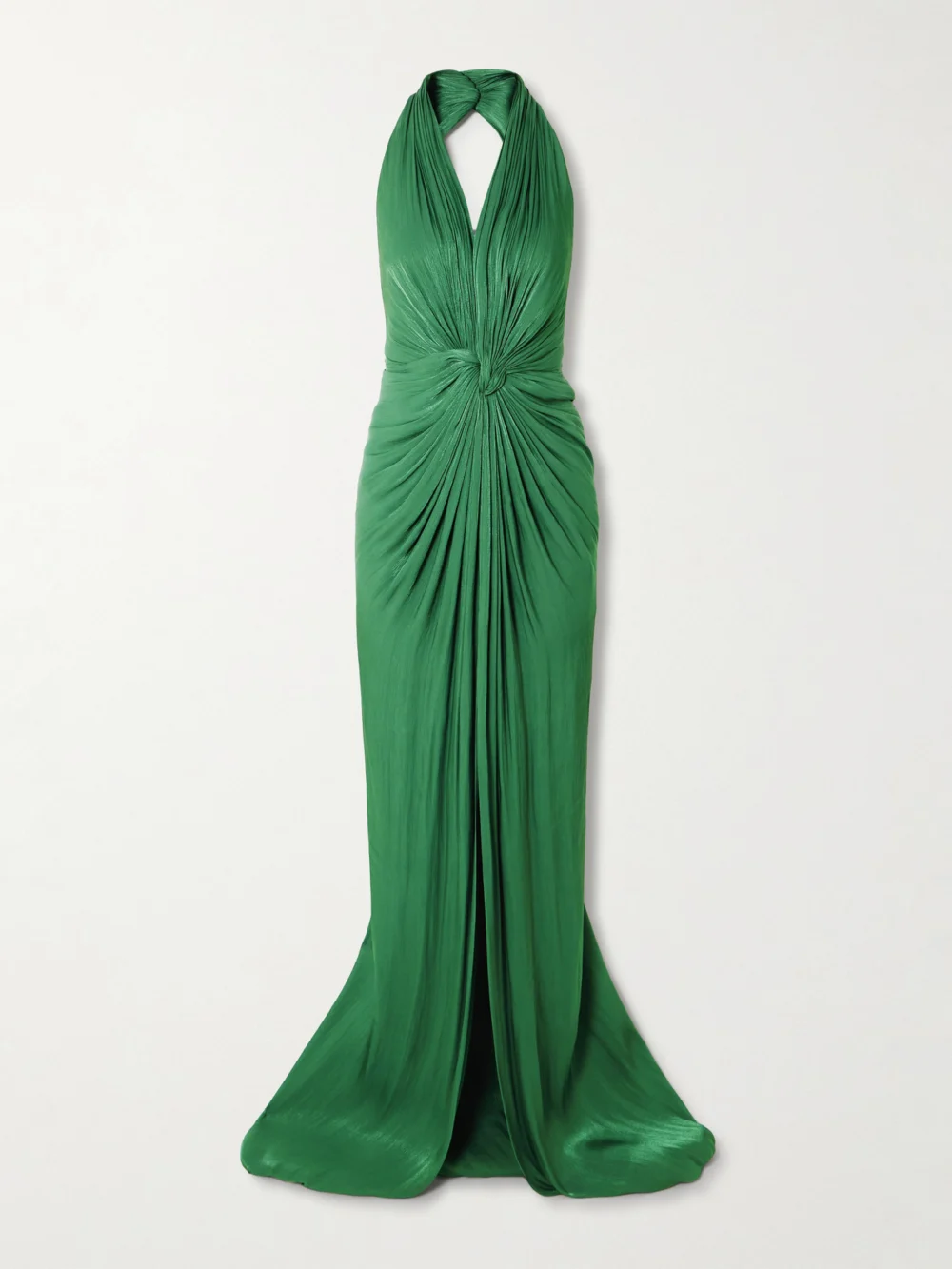 Costarellos Twist-front Metallic Georgette Halterneck Gown in dark green