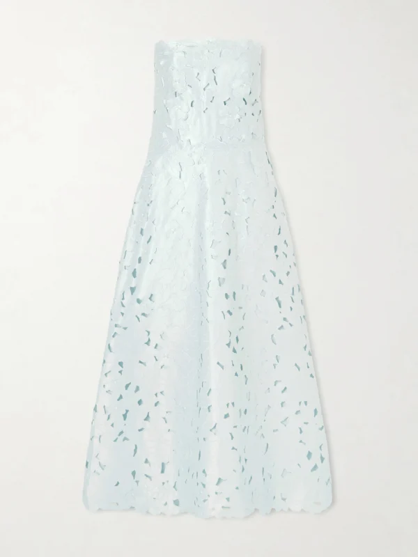 Costarellos Vella Strapless Guipure Lace Midi Dress